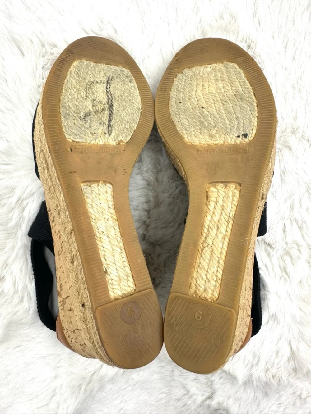Tory Burch Frieda Espadrille Wedge‎ Sandals Black Strappy Ankle Tie Size 6